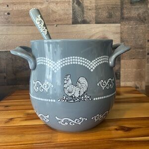 Temp-Tations Pottery Doodle-Doo Gray Ceramic Soup Tureen with Ladle